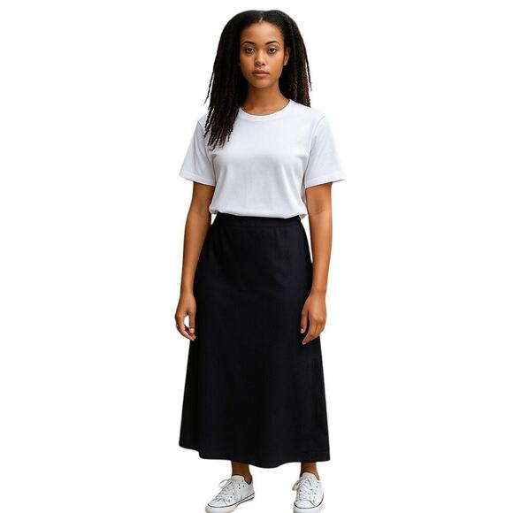 Eileen Fisher Skirt Maxi Pull On M Black Stretch Lightweight Secretary Church - Picture 1 of 8